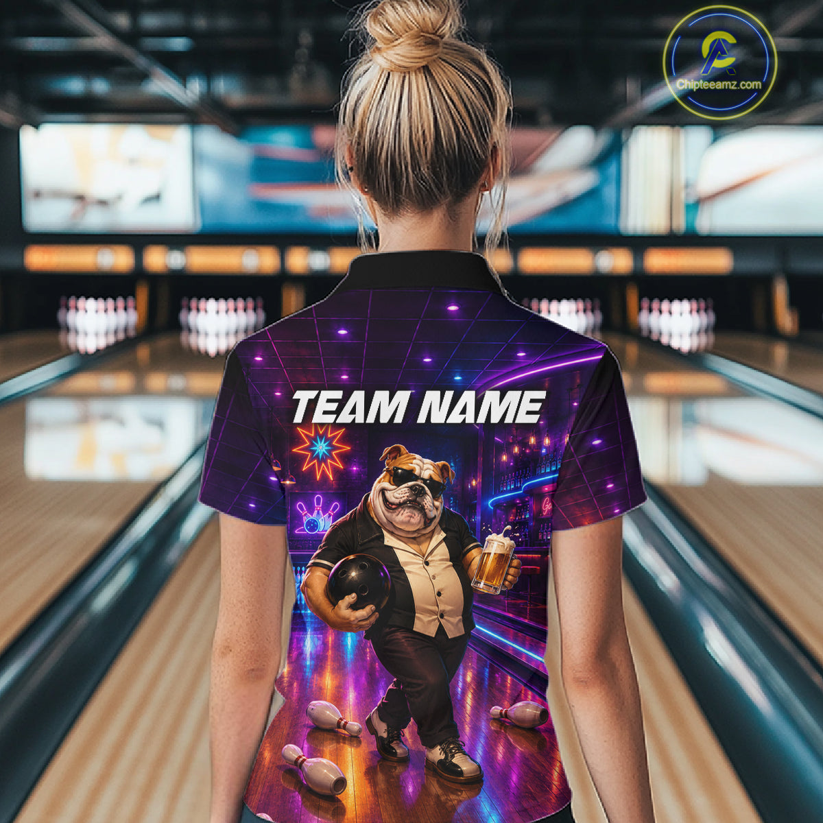 Custom Neon Funny Bulldog Bowling Shirt Bowling Team Jersey for Women Polo & Quarter-Zip QZT1228