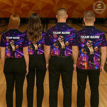 Custom Neon Funny Bulldog Bowling Shirt Bowling Team Jersey for Women Polo & Quarter-Zip QZT1228