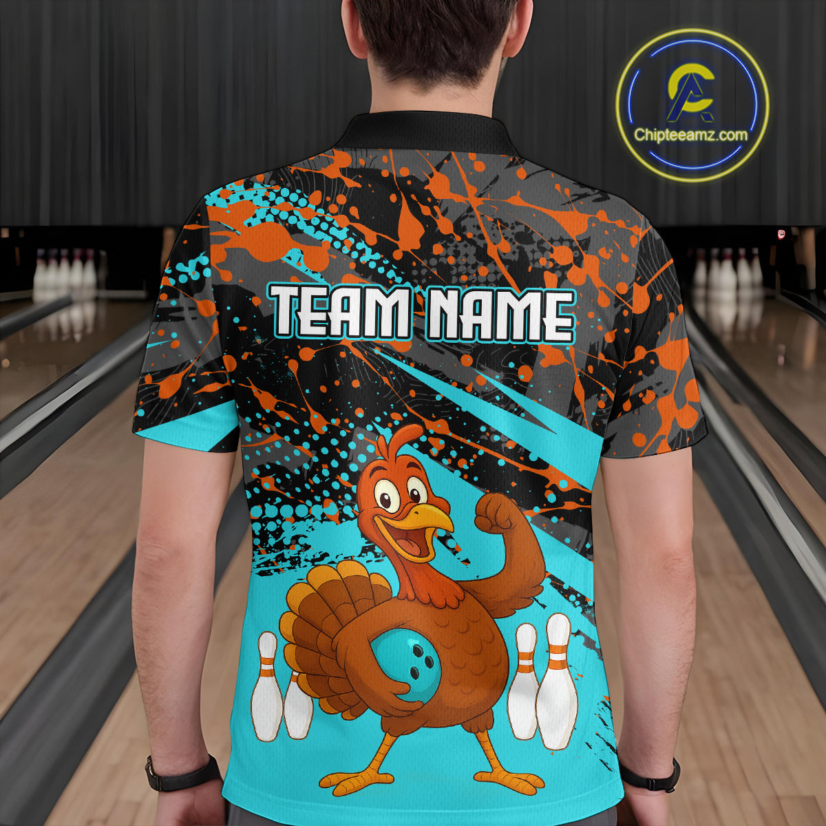 Turquoise Funny Turkey Bowling Team Shirt for Men Bowling Jersey Thanksgiving Bowling Outfit QZT776