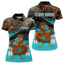 Load image into Gallery viewer, Turquoise Funny Turkey Bowling Team Shirt for Women Bowling Jersey Thanksgiving Bowling Outfit QZT776