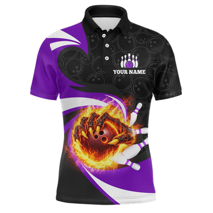 Personalized Purple Flame Demon Hand Bowling Shirt for Men Bowling Outfit Polo & Quarter-Zip Bowling Jersey QZT867