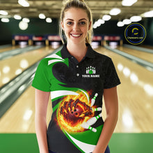 Load image into Gallery viewer, Personalized Green Flame Demon Hand Bowling Shirt for Women Bowling Outfit Polo &amp; Quarter-Zip Bowling Jersey QZT867