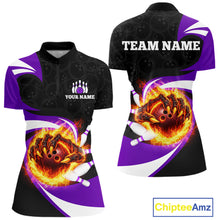 Load image into Gallery viewer, Personalized Purple Flame Demon Hand Bowling Shirt for Women Bowling Outfit Polo &amp; Quarter-Zip Bowling Jersey QZT867