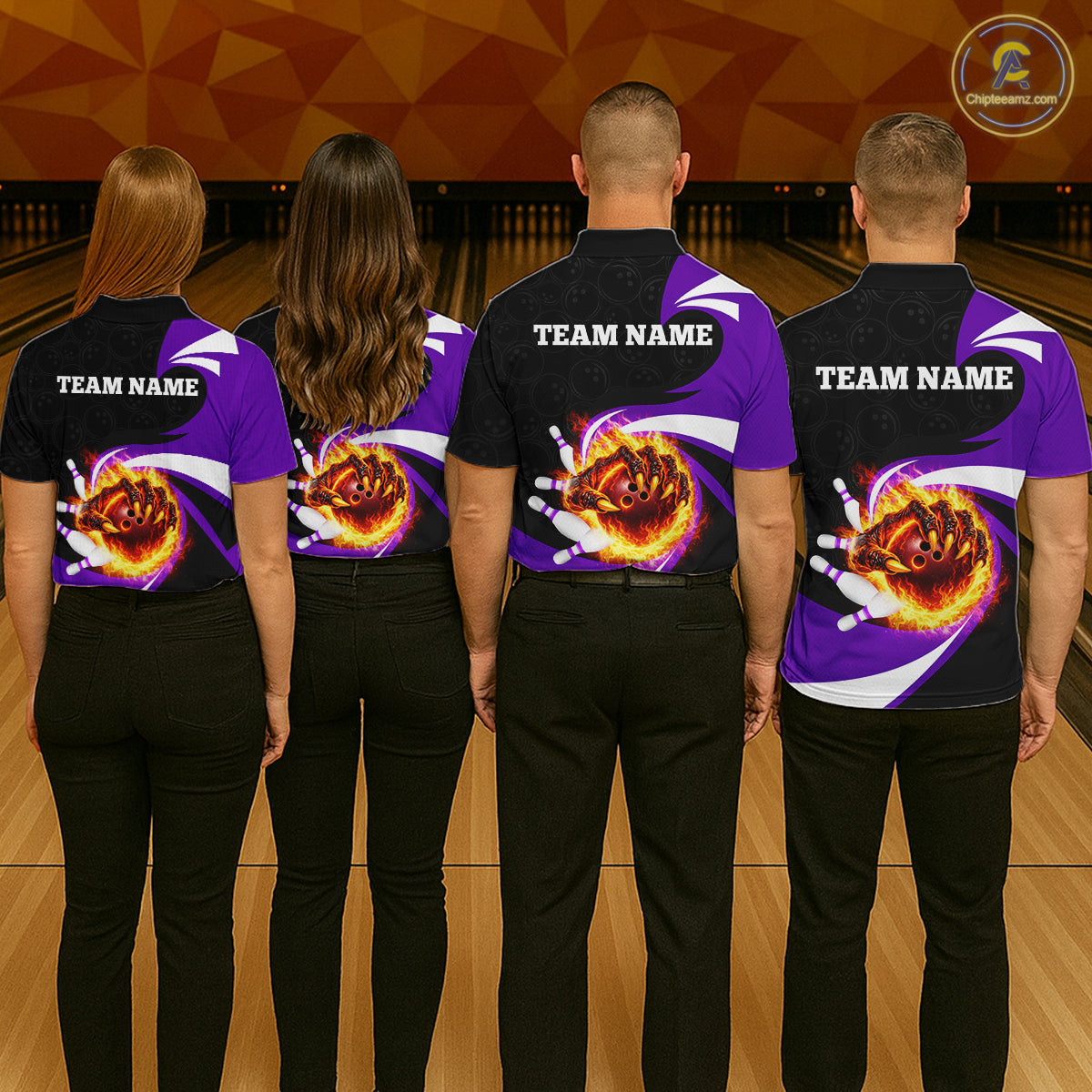 Personalized Purple Flame Demon Hand Bowling Shirt for Men Bowling Outfit Polo & Quarter-Zip Bowling Jersey QZT867