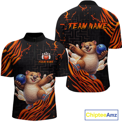 Orange Funny Wombat Bowling Shirt for Men Custom Bowling Jersey Polo & Quarter-Zip Bowling Outfit  QZT923