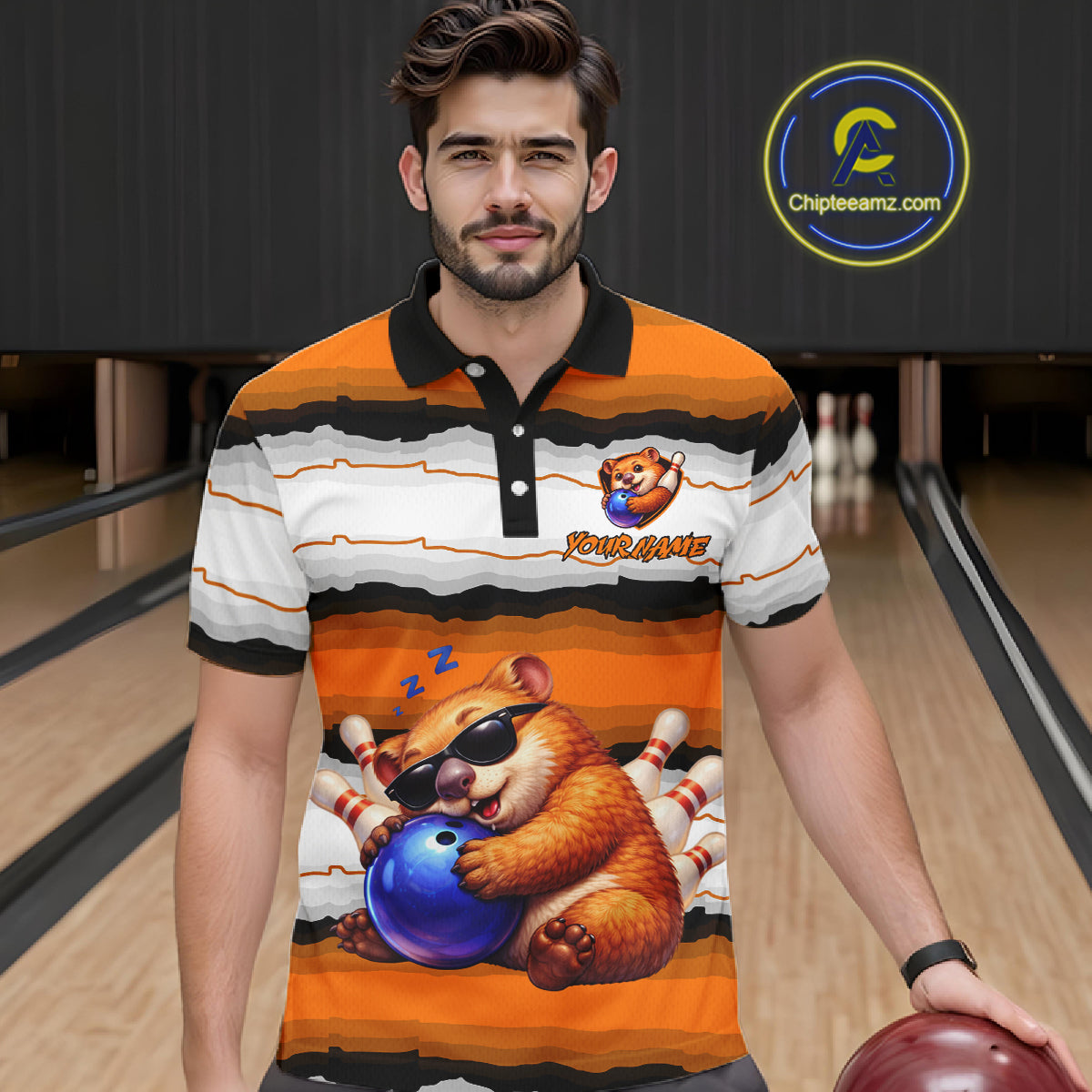Custom Orange Wombat Bowling Shirt for Men Bowling League Jersey Polo & 1/4-Zip Bowling Outfit QZT925