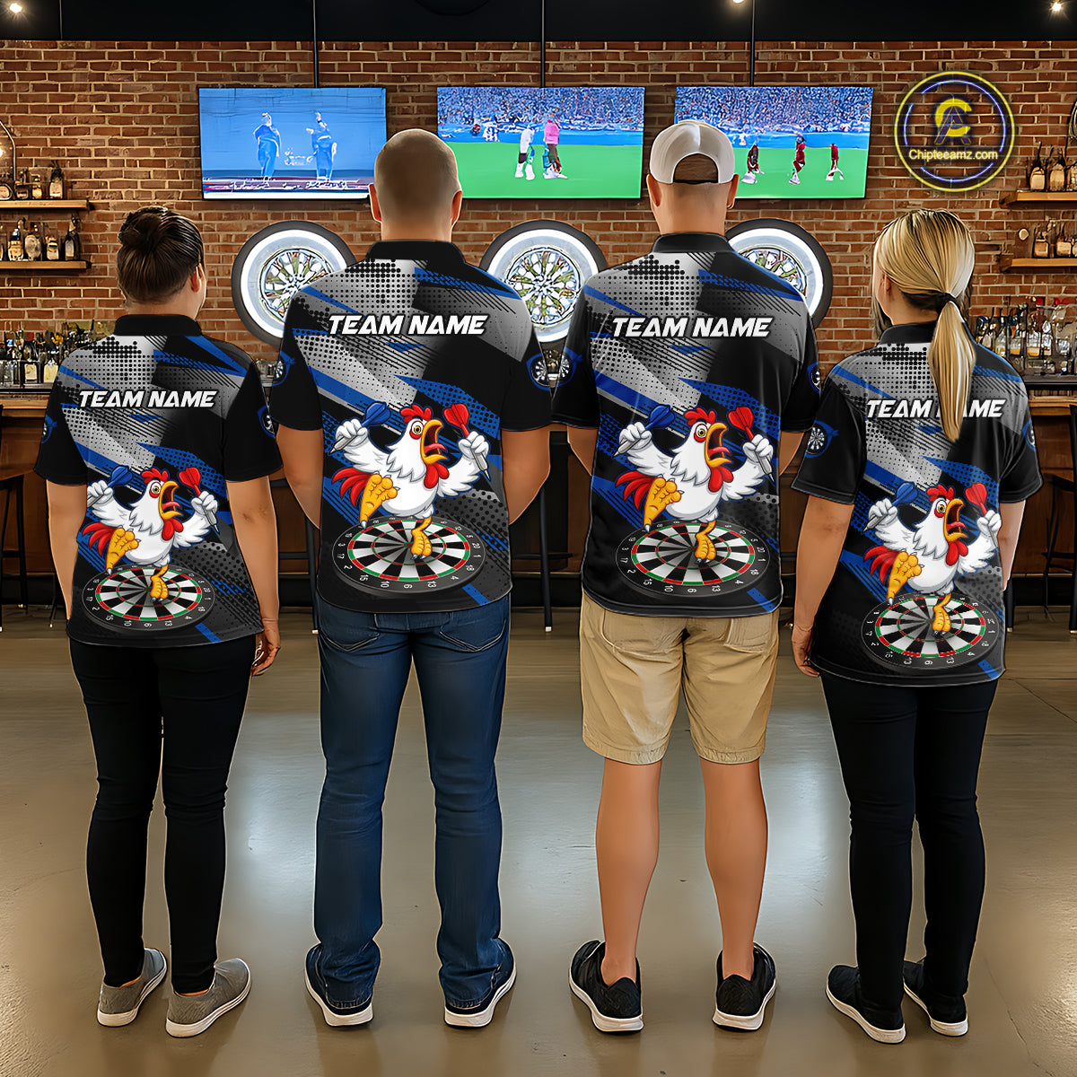 Custom Blue Funny Chicken Dart Shirt for Women Dartboard Team Jersey Polo & Quarter-Zip DHT38