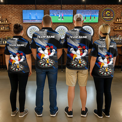 Custom Blue Funny Chicken Dart Shirt for Women Dartboard Team Jersey Polo & Quarter-Zip DHT38