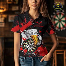 Load image into Gallery viewer, Funny Red Beer Dartboard Team Shirt for Women Custom Dart Jersey Polo &amp; Quarter-Zip Dart Outfit DHT40
