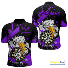 Load image into Gallery viewer, Funny Purple Beer Dartboard Team Shirt for Men Custom Dart Jersey Polo &amp; Quarter-Zip Dart Outfit DHT40