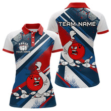 Load image into Gallery viewer, Red Blue &amp; White Crazy Bowling Ball Pin Women Bowling Team Shirt Bowling League Jersey QZT814