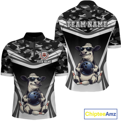 Custom Funny Cow Bowling Shirt for Men Camo Bowling League Jersey Polo & Quarter-Zip QZT871