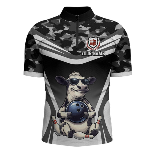 Custom Funny Cow Bowling Shirt for Men Camo Bowling League Jersey Polo & Quarter-Zip QZT871