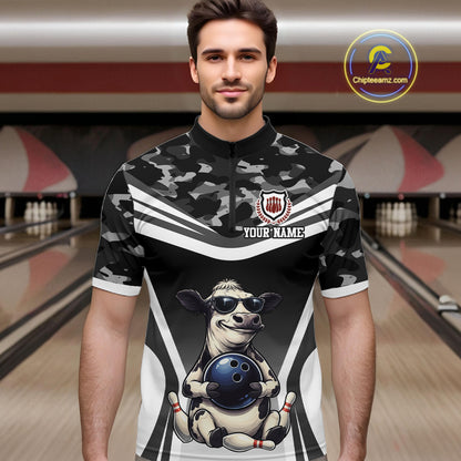 Custom Funny Cow Bowling Shirt for Men Camo Bowling League Jersey Polo & Quarter-Zip QZT871