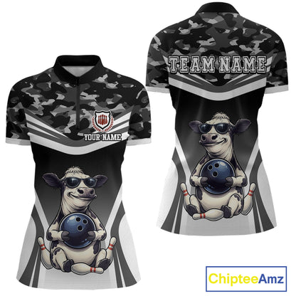 Custom Funny Cow Bowling Shirt for Women Camo Bowling League Jersey Polo & Quarter-Zip QZT871