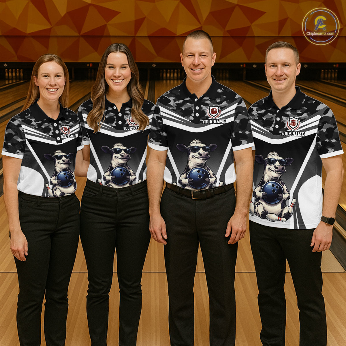 Custom Funny Cow Bowling Shirt for Women Camo Bowling League Jersey Polo & Quarter-Zip QZT871