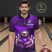 Load image into Gallery viewer, Purple Funny Sloth Bowling Shirt for Men Custom Bowling Jersey Polo &amp; Quarter-Zip Bowling Outfit QZT995