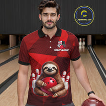 Load image into Gallery viewer, Red Funny Sloth Bowling Shirt for Men Custom Bowling Jersey Polo &amp; Quarter-Zip Bowling Outfit QZT995