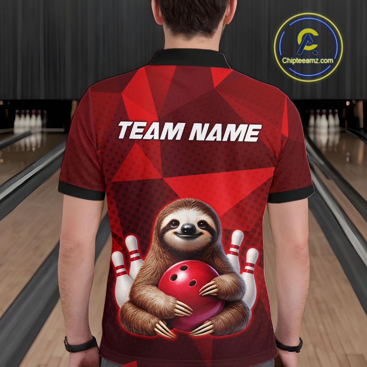 Red Funny Sloth Bowling Shirt for Men Custom Bowling Jersey Polo & Quarter-Zip Bowling Outfit QZT995