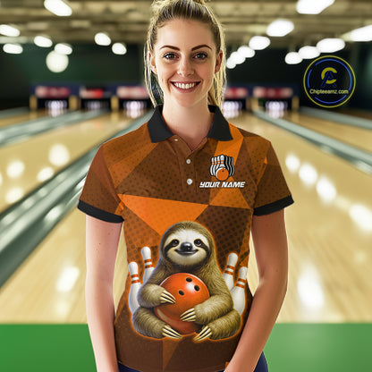 Orange Funny Sloth Bowling Shirt for Women Custom Bowling Jersey Polo & Quarter-Zip Bowling Outfit QZT995