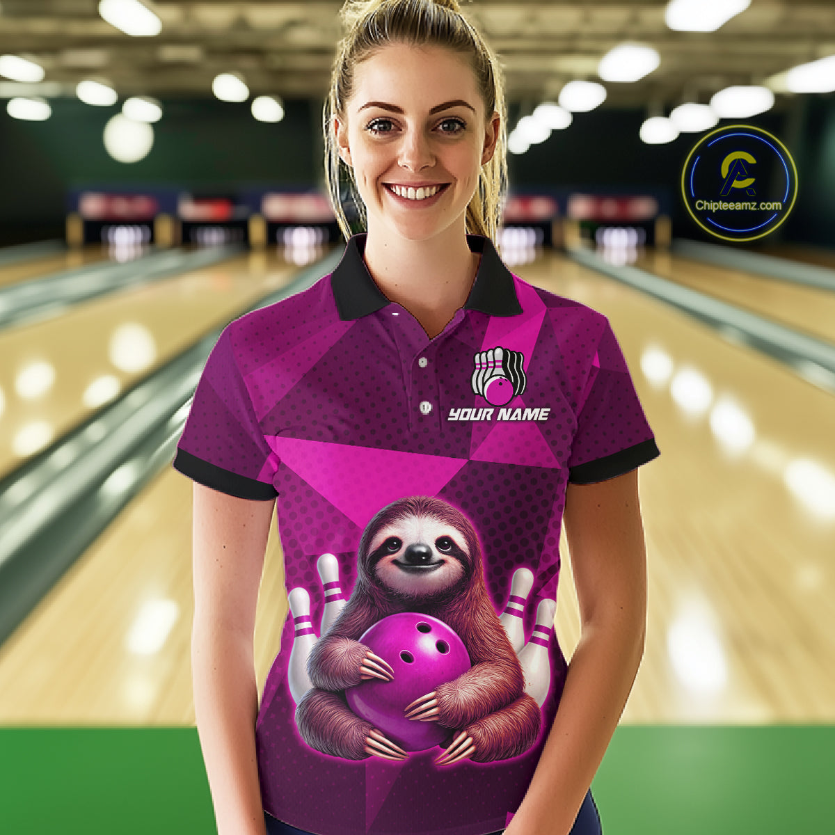 Pink Funny Sloth Bowling Shirt for Women Custom Bowling Jersey Polo & Quarter-Zip Bowling Outfit QZT995