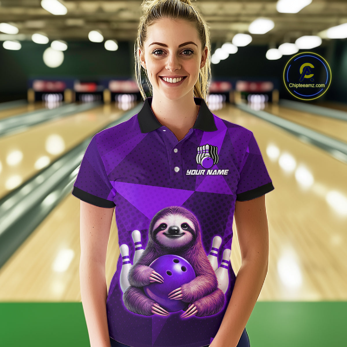 Purple Funny Sloth Bowling Shirt for Women Custom Bowling Jersey Polo & Quarter-Zip Bowling Outfit QZT995