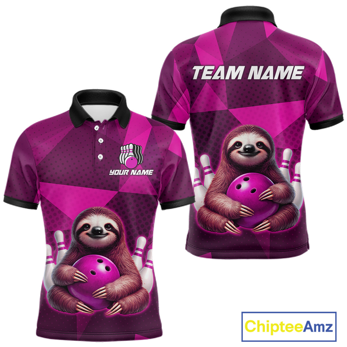 Pink Funny Sloth Bowling Shirt for Men Custom Bowling Jersey Polo & Quarter-Zip Bowling Outfit QZT995
