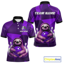 Load image into Gallery viewer, Purple Funny Sloth Bowling Shirt for Men Custom Bowling Jersey Polo &amp; Quarter-Zip Bowling Outfit QZT995