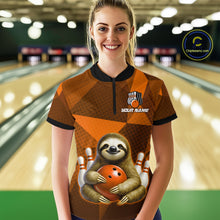 Load image into Gallery viewer, Orange Funny Sloth Bowling Shirt for Women Custom Bowling Jersey Polo &amp; Quarter-Zip Bowling Outfit QZT995