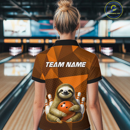 Orange Funny Sloth Bowling Shirt for Women Custom Bowling Jersey Polo & Quarter-Zip Bowling Outfit QZT995