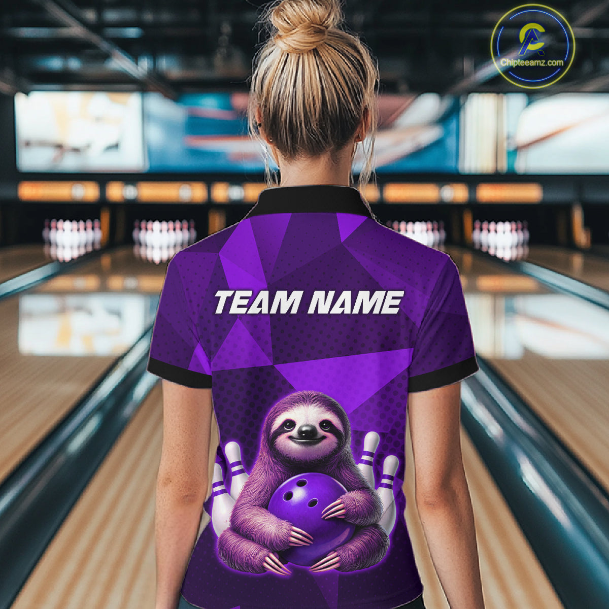 Purple Funny Sloth Bowling Shirt for Women Custom Bowling Jersey Polo & Quarter-Zip Bowling Outfit QZT995