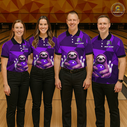 Purple Funny Sloth Bowling Shirt for Women Custom Bowling Jersey Polo & Quarter-Zip Bowling Outfit QZT995