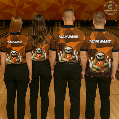Orange Funny Sloth Bowling Shirt for Women Custom Bowling Jersey Polo & Quarter-Zip Bowling Outfit QZT995