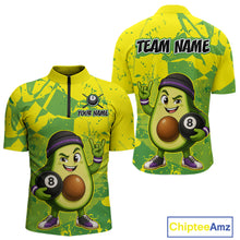 Load image into Gallery viewer, Avocado-themed quarter-zip jersey with billiard ball design, customizable text, and ChipteeAmz branding.
