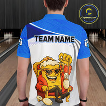 Load image into Gallery viewer, Custom Funny Blue Beer Polo Bowling Team Shirt for Men Quarter-Zip Bowling Jersey Outfit QZT820