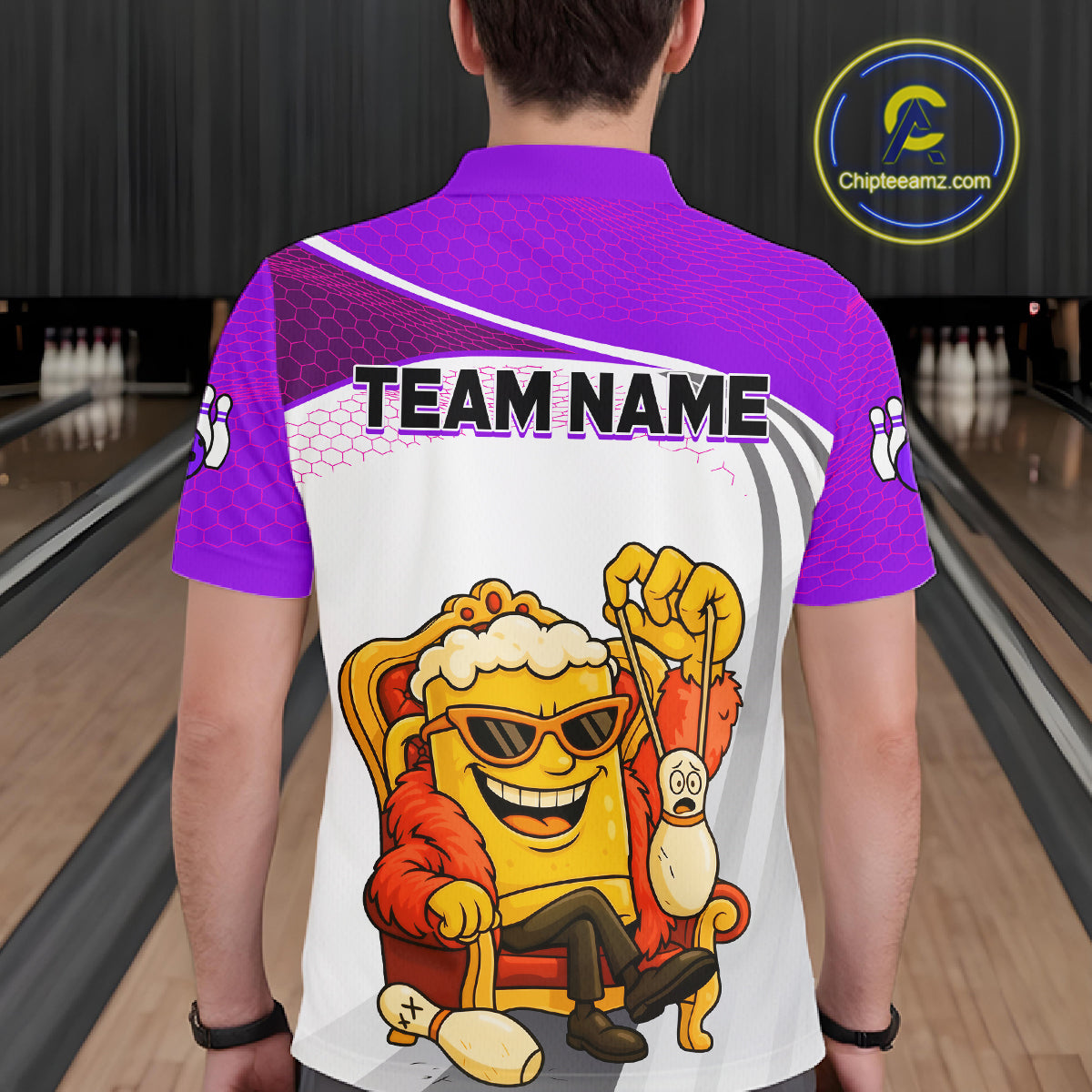Custom Funny Purple Beer Polo Bowling Team Shirt for Men Quarter-Zip Bowling Jersey Outfit QZT820