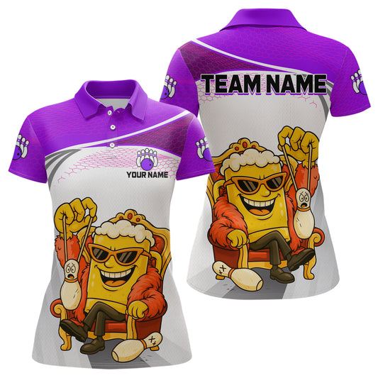 Custom Funny Purple Beer Polo Bowling Team Shirt for Women Quarter-Zip Bowling Jersey Outfit QZT820