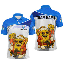 Load image into Gallery viewer, Custom Funny Blue Beer Polo Bowling Team Shirt for Men Quarter-Zip Bowling Jersey Outfit QZT820
