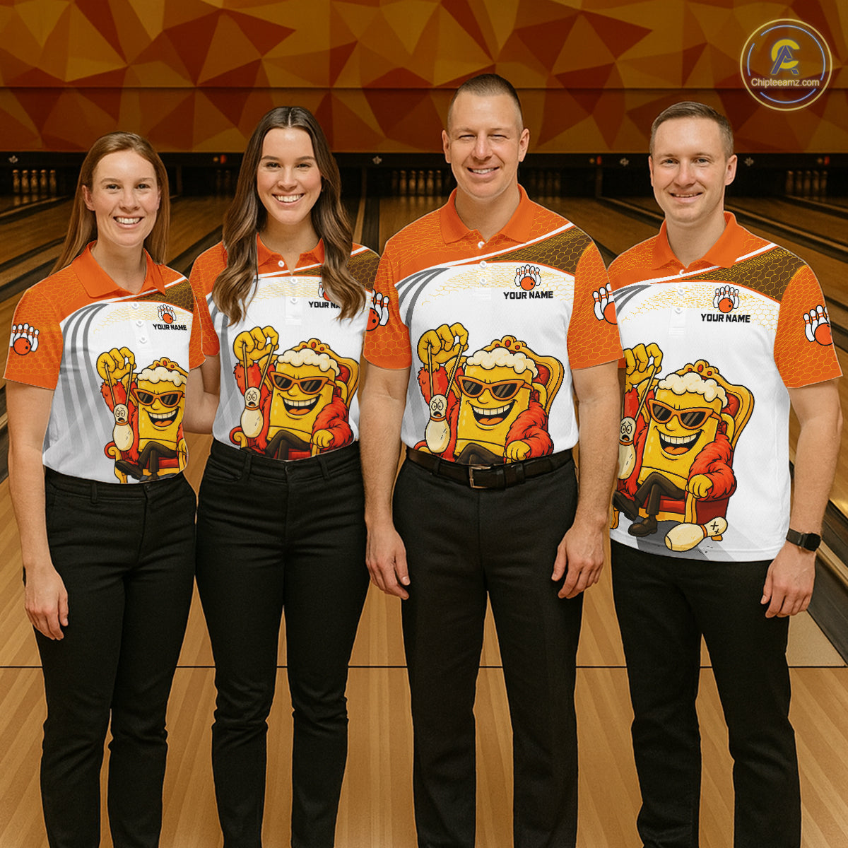 Custom Funny Orange Beer Polo Bowling Team Shirt for Women Quarter-Zip Bowling Jersey Outfit QZT820