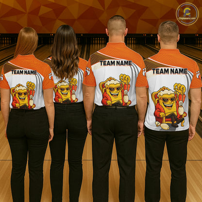 Custom Funny Orange Beer Polo Bowling Team Shirt for Women Quarter-Zip Bowling Jersey Outfit QZT820