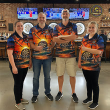 Load image into Gallery viewer, Custom Dart Team Shirts for Women Polo &amp; 1/4 Zip Dart Jersey Sunset Tropical Design Dartboard Shirt DHT30