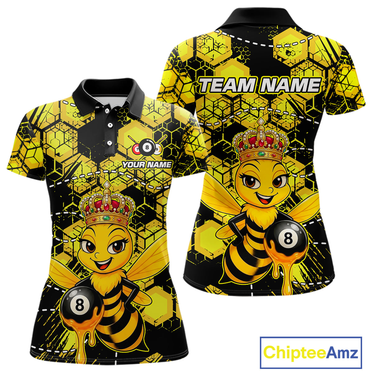 Funny Bee 8 Ball Billiard Shirts for Women Custom Billiard Team Jersey Polo & 1/4 Zip BHT29