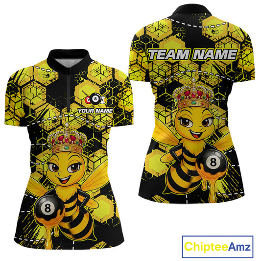 Funny Bee 8 Ball Billiard Shirts for Women Custom Billiard Team Jersey Polo & 1/4 Zip BHT29