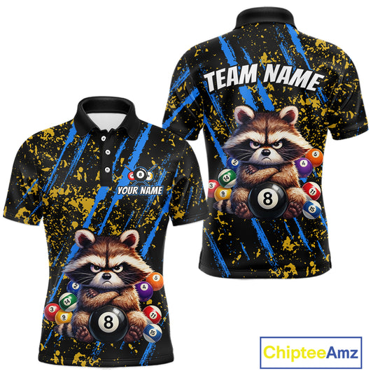 Custom Ugly Raccoon 8 Ball Billiard Shirts for Men Billiard Team Jersey Polo & 1/4 Zip Pool Shirt BHT31