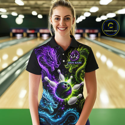 Multicolor Dragon Bowling Shirt for Women Custom Bowling Jersey Polo & 1/4-Zip QZT1051
