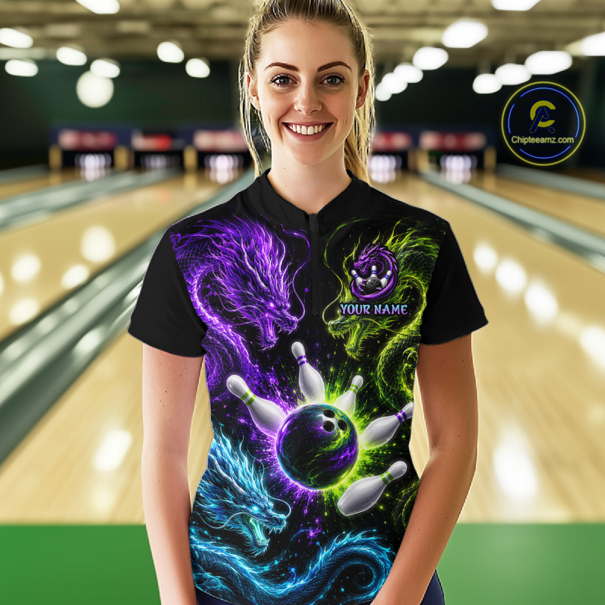 Multicolor Dragon Bowling Shirt for Women Custom Bowling Jersey Polo & 1/4-Zip QZT1051