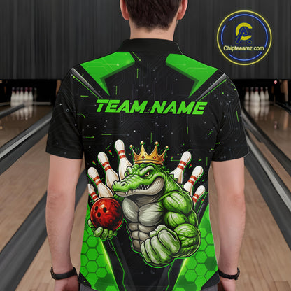 Custom Funny Green Crocodile Bowling Shirt Alligator Bowling Jersey for Men Polo & 1/4 Zip QZT823