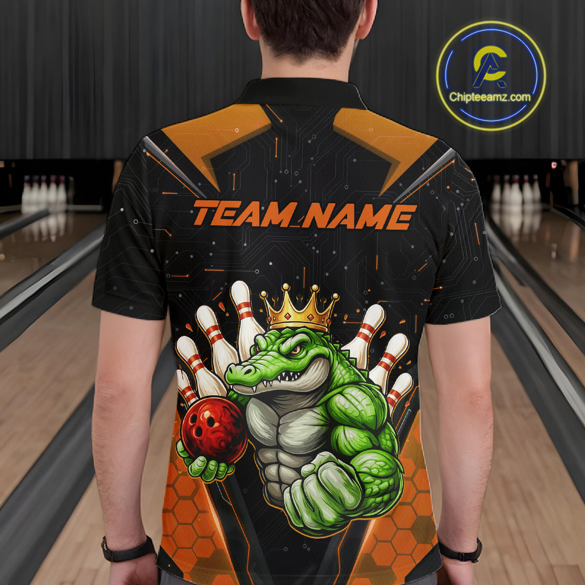 Custom Funny Orange Crocodile Bowling Shirt Alligator Bowling Jersey for Men Polo & 1/4 Zip QZT823