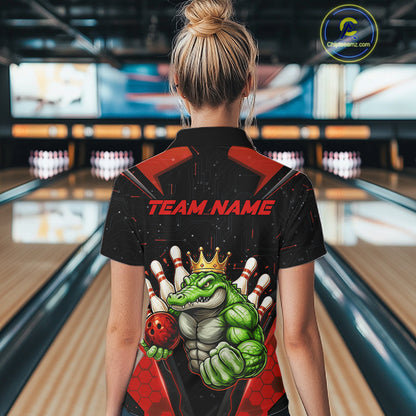 Custom Funny Red Crocodile Bowling Shirt Alligator Bowling Jersey for Women Polo & 1/4 Zip QZT823