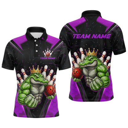 Custom Funny Purple Crocodile Bowling Shirt Alligator Bowling Jersey for Men Polo & 1/4 Zip QZT823